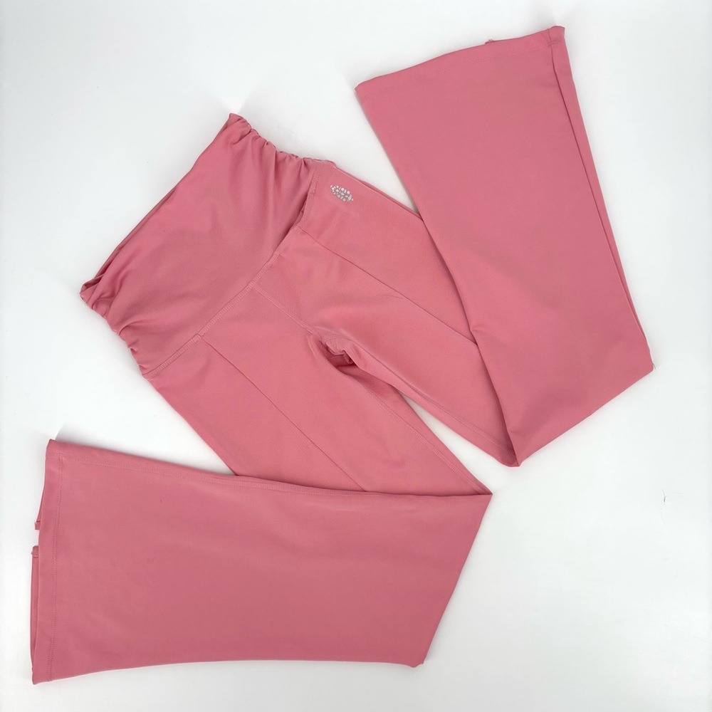 FP Movement NWOT Bubblegum Pink Ruched Waist Split Ankle Flared Yoga Pants, XS